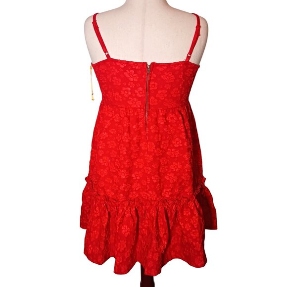 NEW CeCe Womens Floral Print Babydoll Mini Dress Mars‎ Red Size M Tiered Ruffled - Picture 5 of 12